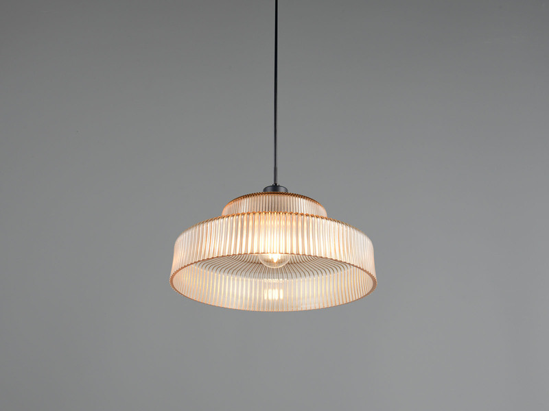 LED Hängelampe einflammig, Glas Amber / Metall Schwarz, Ø 35cm