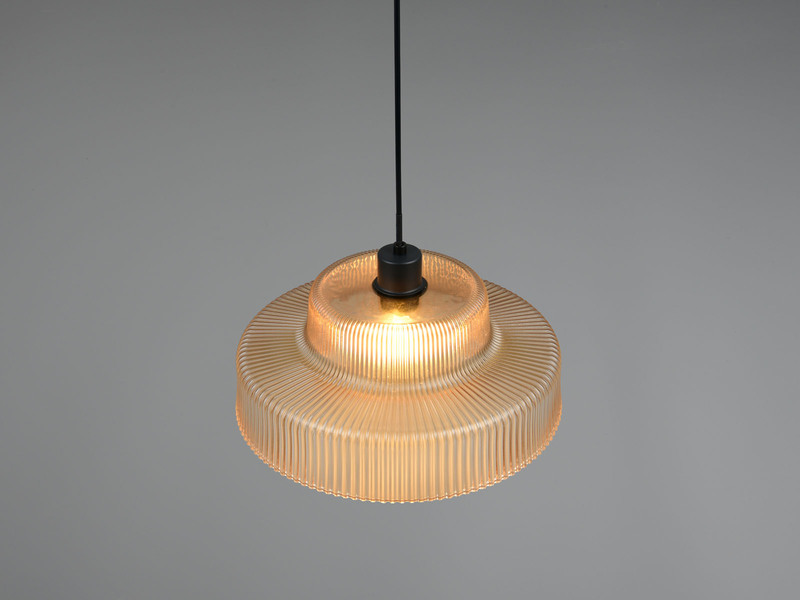 LED Hängelampe einflammig, Glas Amber / Metall Schwarz, Ø 35cm