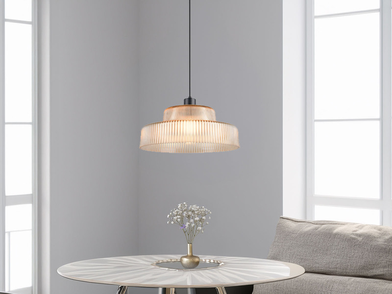 LED Hängelampe einflammig, Glas Amber / Metall Schwarz, Ø 35cm