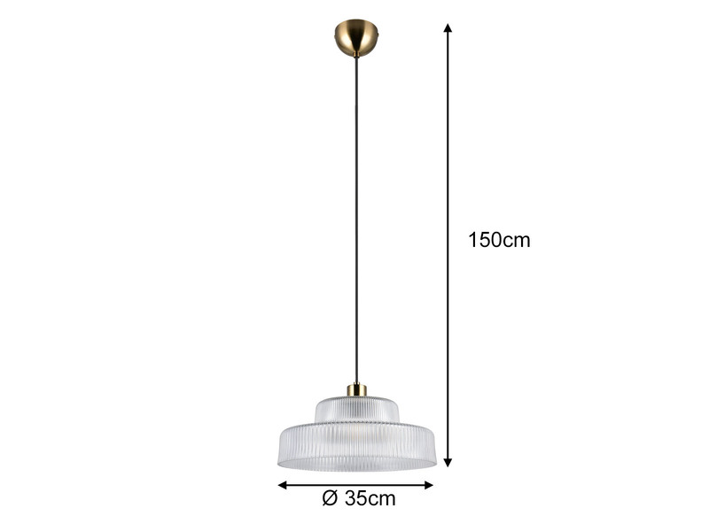 LED Hängelampe einflammig, Glas transparent / Messing matt, Ø 35cm