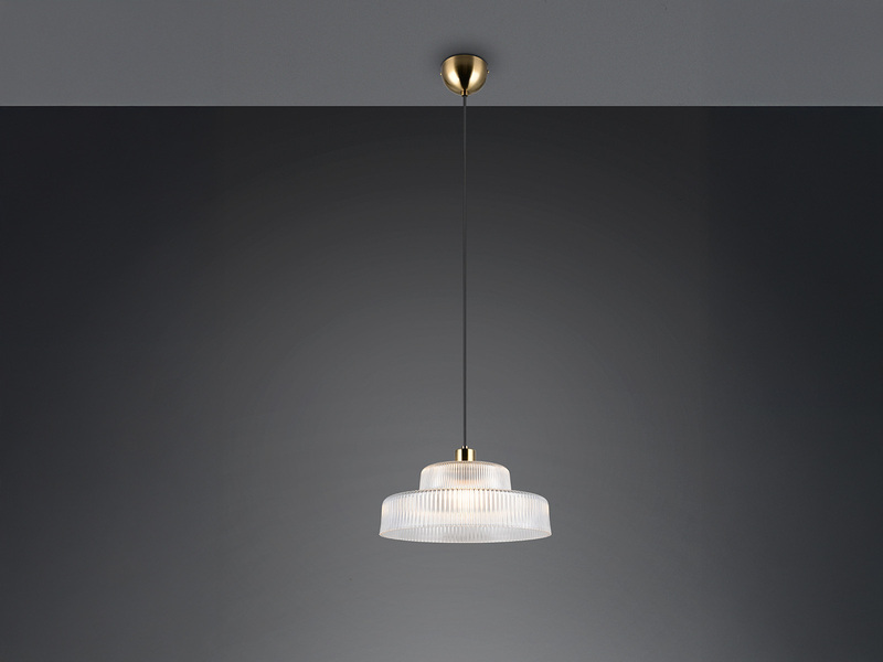 LED Hängelampe einflammig, Glas transparent / Messing matt, Ø 35cm