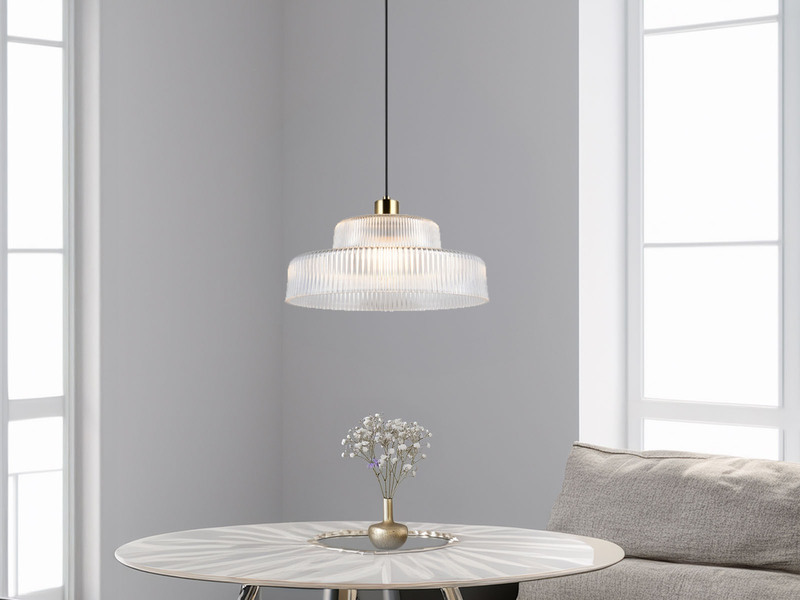 LED Hängelampe einflammig, Glas transparent / Messing matt, Ø 35cm