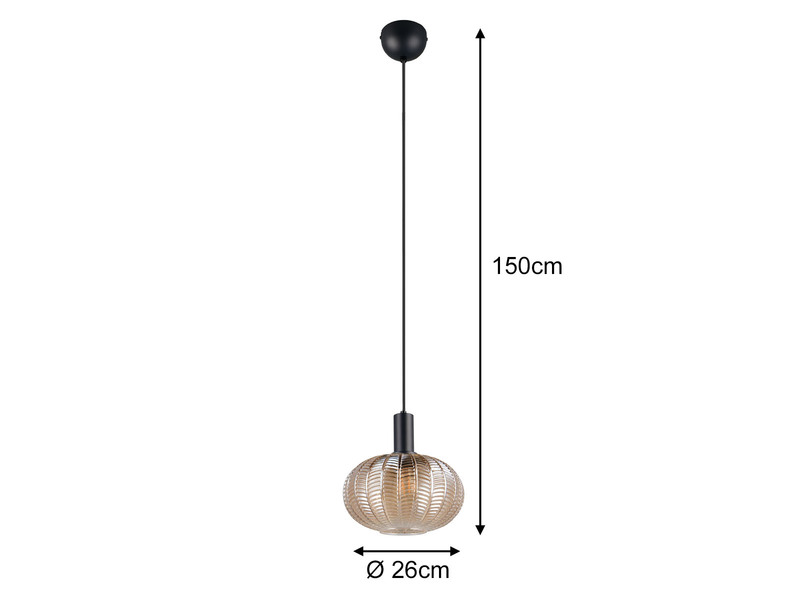 Pendelleuchte ELVEZIA einflammig mit Kugel Glasschirm Amber Ø 26cm