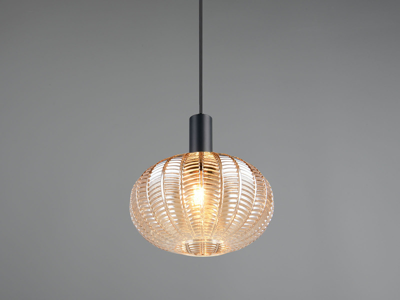 Pendelleuchte ELVEZIA einflammig mit Kugel Glasschirm Amber Ø 26cm