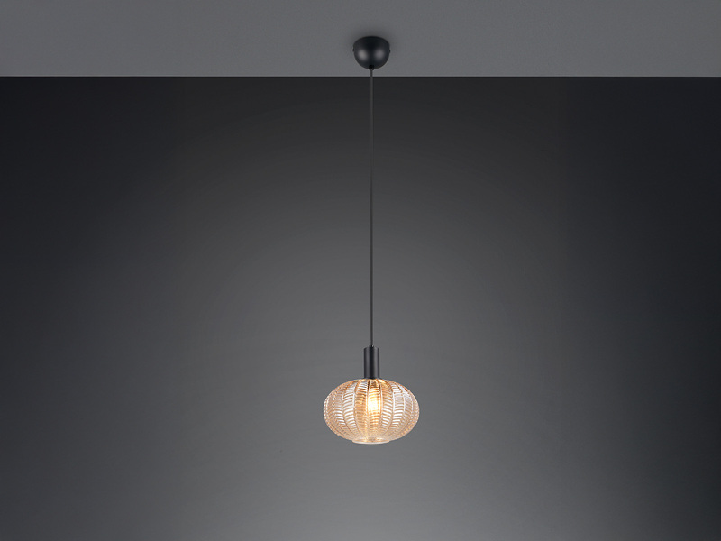 Pendelleuchte ELVEZIA einflammig mit Kugel Glasschirm Amber Ø 26cm