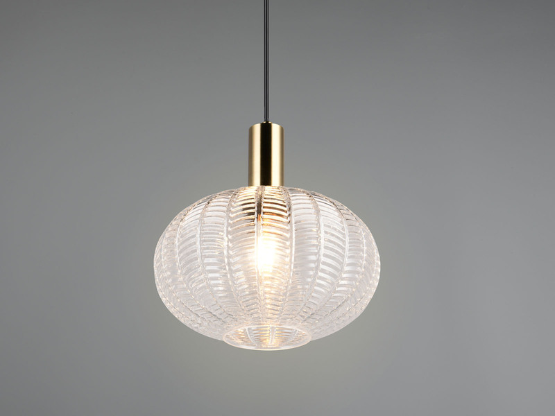 Pendelleuchte ELVEZIA einflammig mit Kugel Glasschirm Transparent Ø 26cm