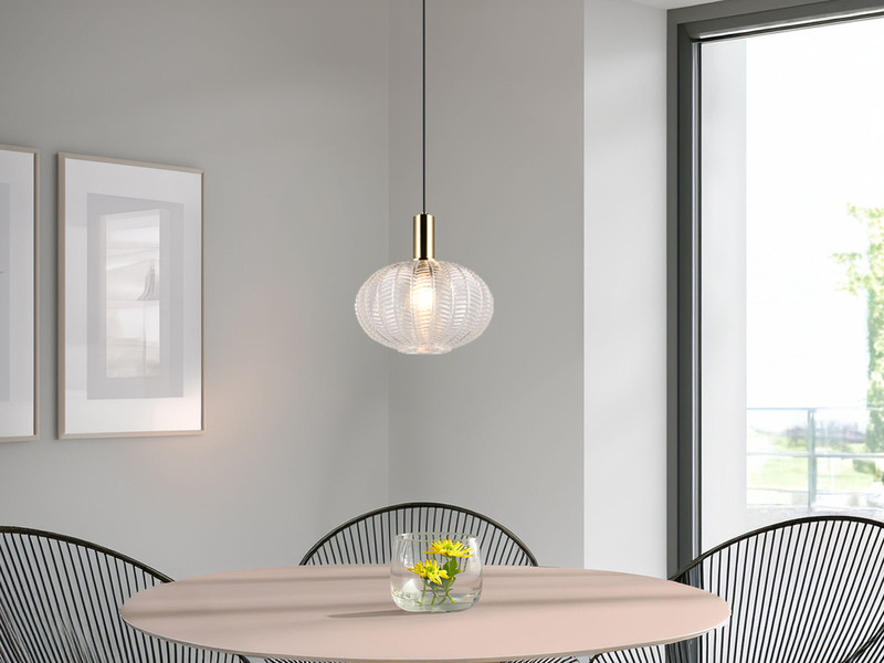 Pendelleuchte ELVEZIA einflammig mit Kugel Glasschirm Transparent Ø 26cm