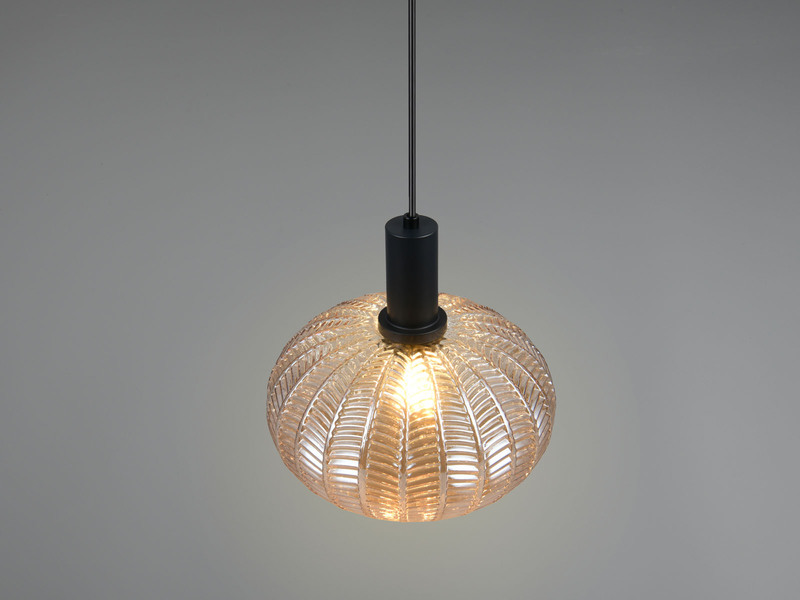 LED Hängelampe einflammig mit Kugel Glasschirm Amber Ø 26cm