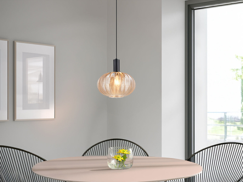 LED Hängelampe einflammig mit Kugel Glasschirm Amber Ø 26cm