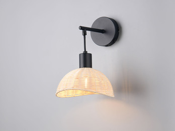 Wandleuchte CALVI mit Schalter & Rattan Lampenschirm, Höhe 26,5cm