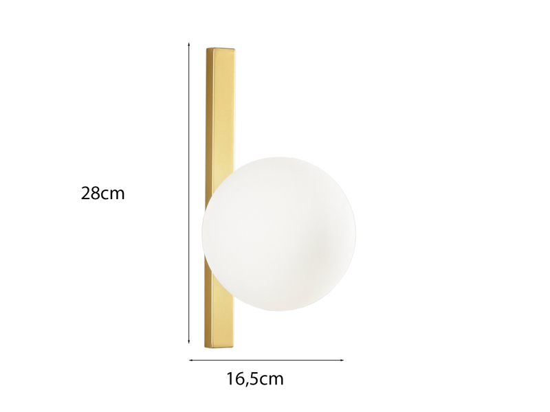 Wandleuchte ENOIRE 1-flammig Gold mit Glaskugel Opalweiß, Höhe 28cm