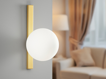 Wandleuchte ENOIRE 1-flammig Gold mit Glaskugel Opalweiß, Höhe 28cm