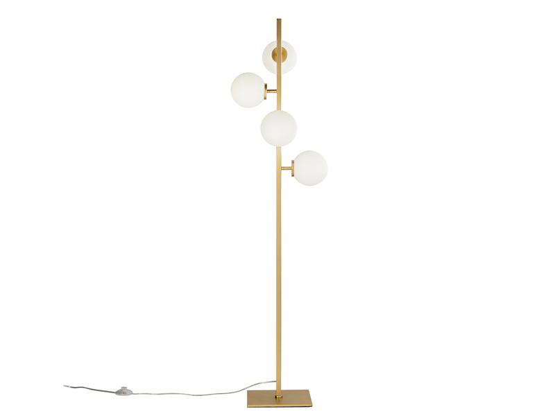 Stehlampe ENOIRE 4-flammig Gold mit Glaskugeln in Opalweiß, Höhe 150cm