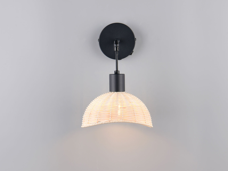LED Wandlampe mit Schalter & Rattan Lampenschirm, Höhe 26,5cm