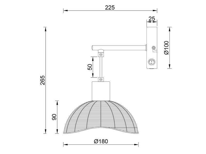 LED Wandlampe mit Schalter & Rattan Lampenschirm, Höhe 26,5cm