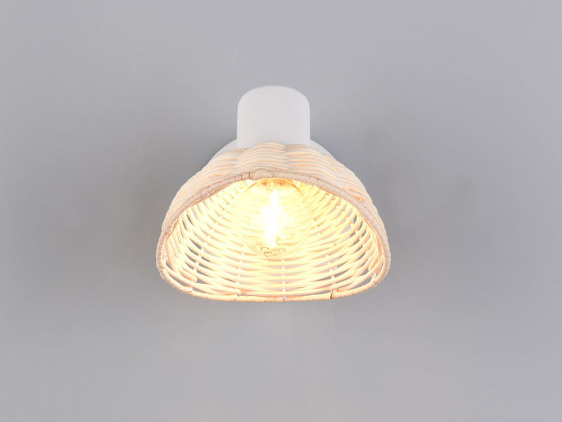Wandstrahler CALVI mit Schalter & Rattan Lampenschirm, Breite 13cm