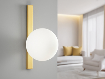 LED Wandleuchte 1-flammig Gold mit Glaskugel Opalweiß, Höhe 28cm