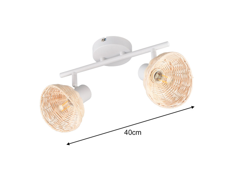 Deckenstrahler CALVI 2-flammig Weiß, Lampenschirme Rattan, Breite 40cm