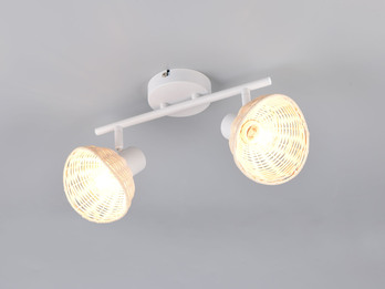 Deckenstrahler CALVI 2-flammig Weiß, Lampenschirme Rattan, Breite 40cm