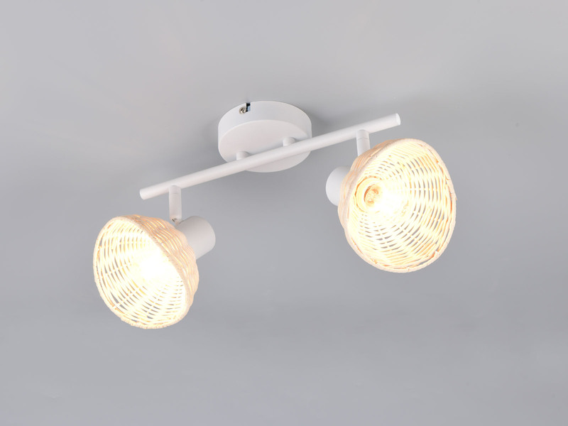 Deckenstrahler CALVI 2-flammig Weiß, Lampenschirme Rattan, Breite 40cm