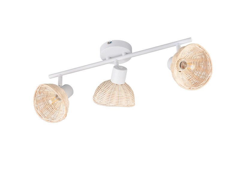 Deckenstrahler CALVI 3-flammig Weiß, Lampenschirme Rattan, Breite 59cm