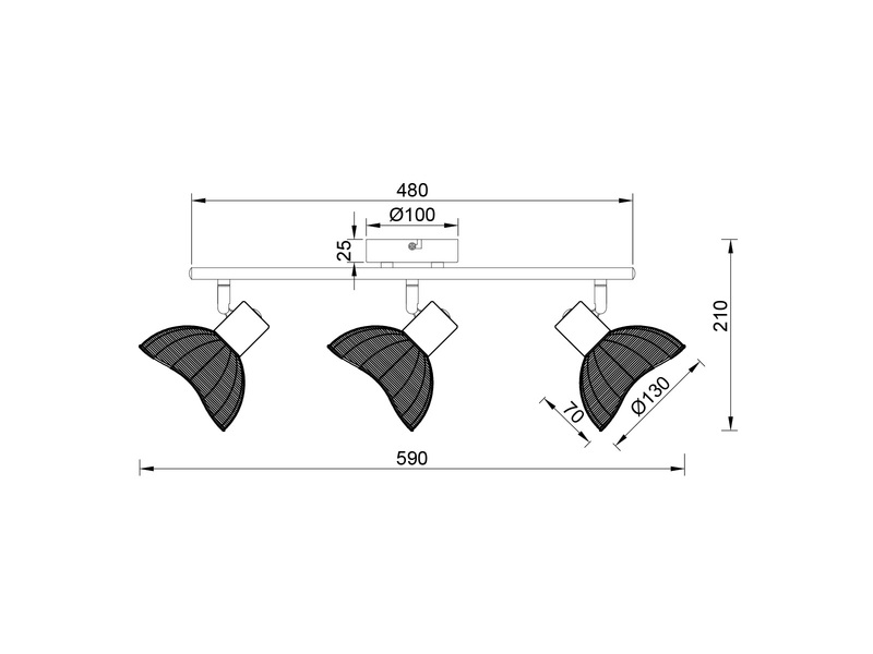 Deckenstrahler CALVI 3-flammig Weiß, Lampenschirme Rattan, Breite 59cm