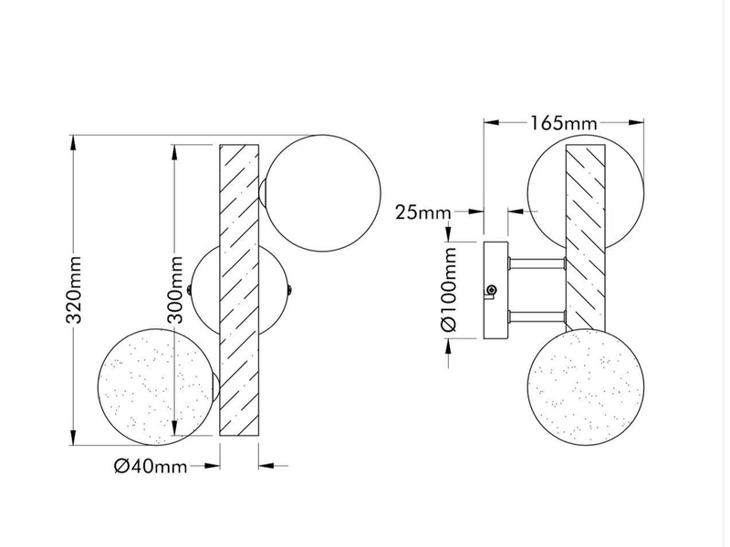 LED Wandleuchte aus Holz 2-flammig Glaskugeln Rauchglas & Bernstein, Höhe 32cm