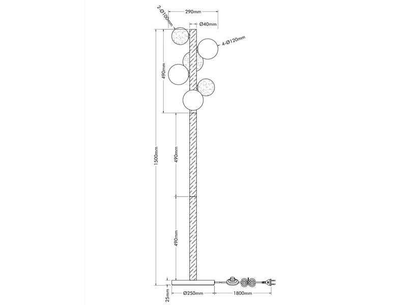 LED Stehleuchte aus Holz 6-flammig Glaskugeln Rauchglas & Bernstein, H: 150cm
