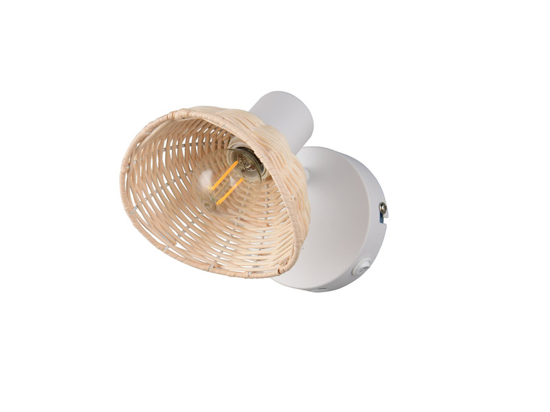 LED Wandstrahler mit Schalter & Rattan Lampenschirm, Breite 13cm