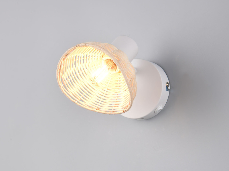 LED Wandstrahler mit Schalter & Rattan Lampenschirm, Breite 13cm