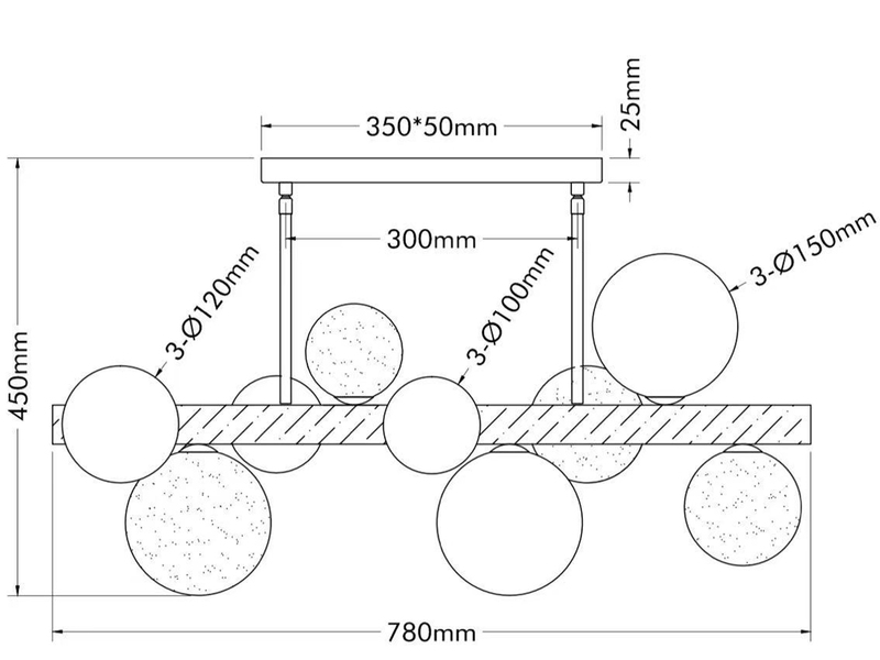 LED Deckenleuchte aus Holz 9-flammig Glaskugeln Rauchglas & Bernstein, B: 78cm
