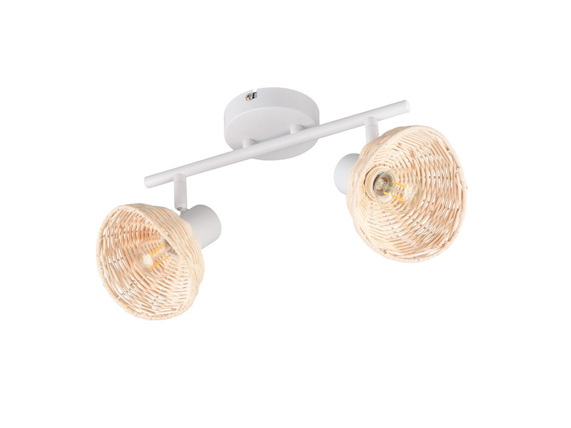 LED Deckenstrahler 2-flammig Weiß, Lampenschirme Rattan, Breite 40cm