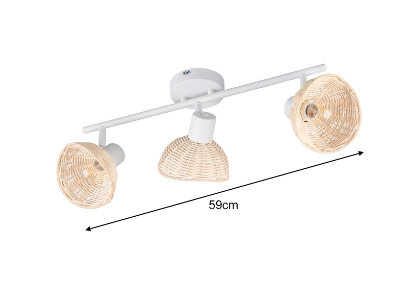LED Deckenstrahler 3-flammig Weiß, Lampenschirme Rattan, Breite 59cm