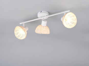 LED Deckenstrahler 3-flammig Weiß, Lampenschirme Rattan, Breite 59cm
