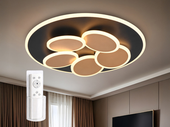 LED Deckenleuchte Schwarz Gold dimmbar mit Fernbedienung & Tageslicht Ø 49cm