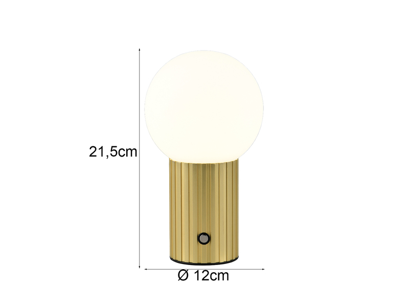 Tischlampe TAURIS LED dimmbar Akku per USB aufladbar, 3 Lichtfarben, Glas Ø 12cm