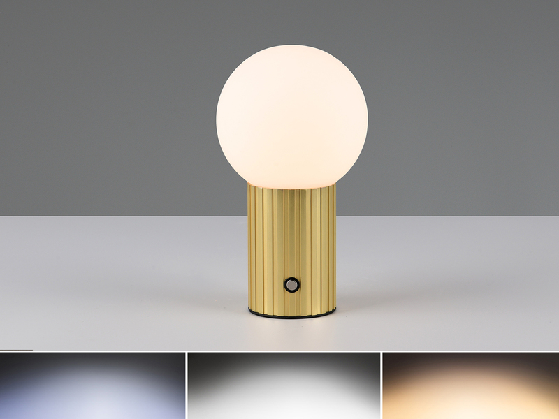 Tischlampe TAURIS LED dimmbar Akku per USB aufladbar, 3 Lichtfarben, Glas Ø 12cm