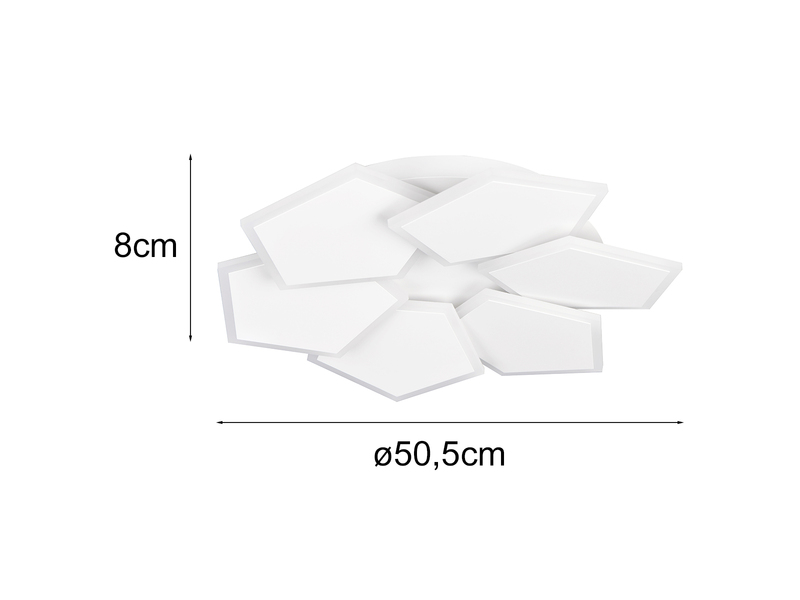 Maße der weißen LED-Deckenleuchte - Höhe 8cm und 50,5cm Durchmesser 