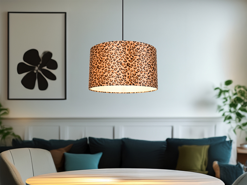 Pendelleuchte PARDINA mit Stoffschirm Leopardenmuster, Ø 40cm