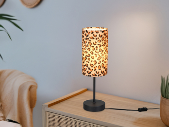 Tischlampe PARDINA mit Stoffschirm Leopardenmuster, Höhe 36,5cm