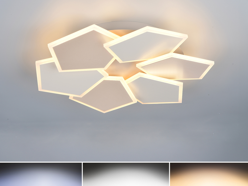 LED-Deckenleuchte in Grau Beige mit geometrischen Leuchtflächen und einstellbaren Lichtfarben in Warmweiß, Neutralweiß und Tageslicht Ja