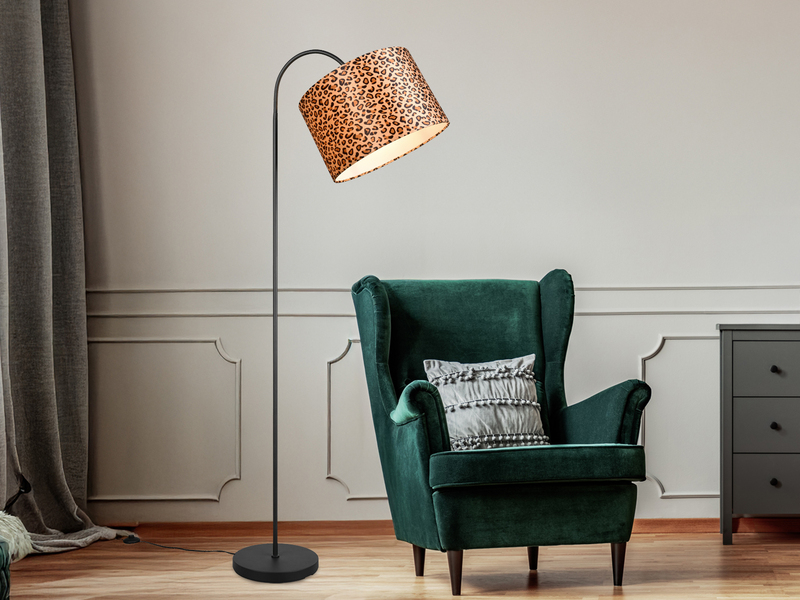 Stehlampe PARDINA mit Stoffschirm Leopardenmuster, Höhe 156cm