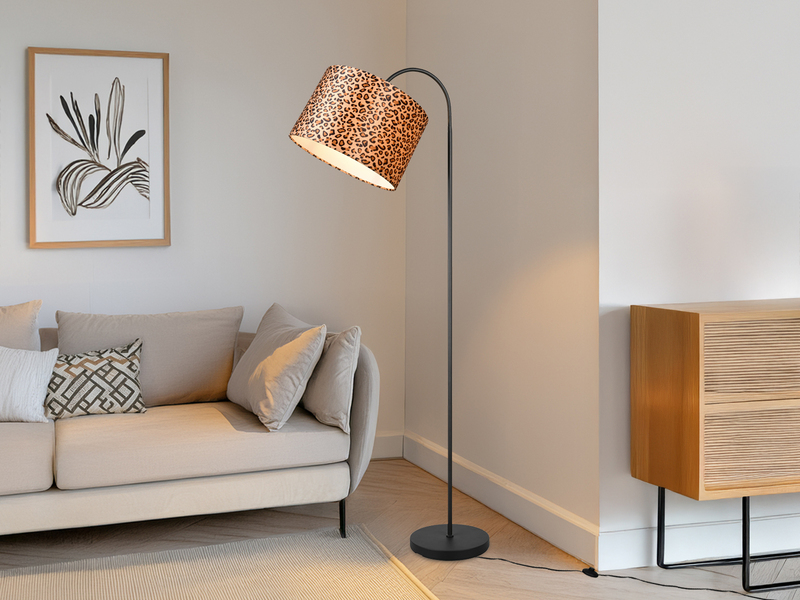Stehlampe PARDINA mit Stoffschirm Leopardenmuster, Höhe 156cm