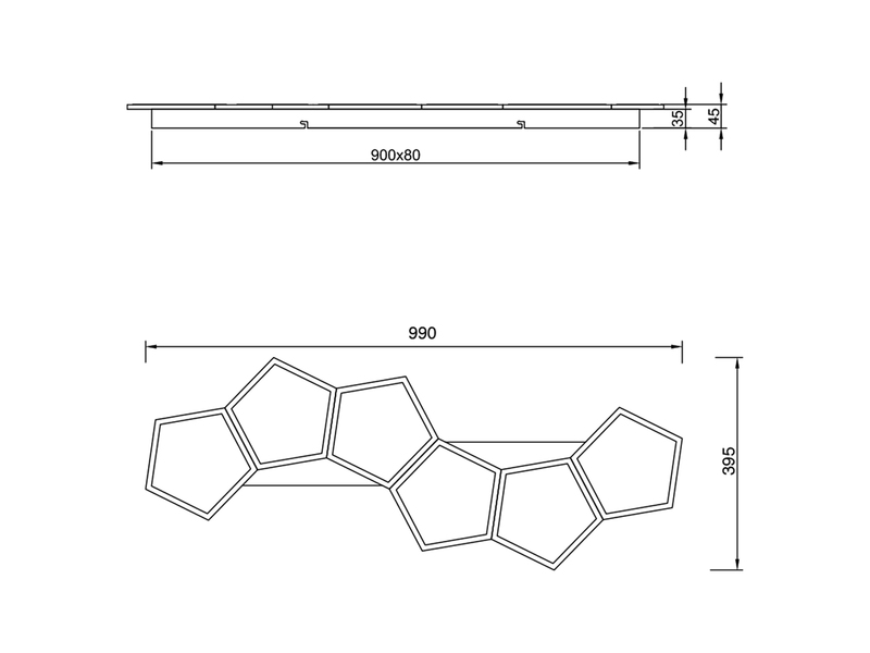 Technische Zeichnung der LED-Deckenleuchte mit detaillierten Maßen