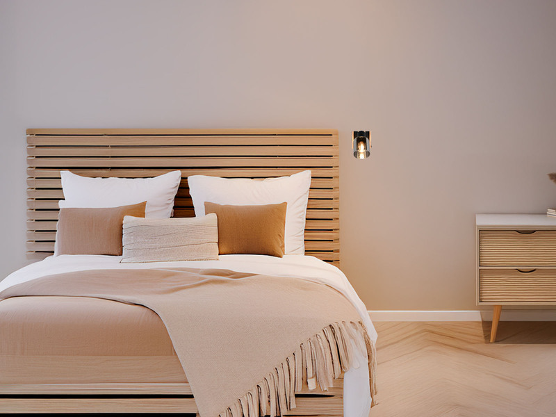 Wandstrahler TRAVIA mit Schalter, Rauchglas Schwarz & Holz, Breite 10cm