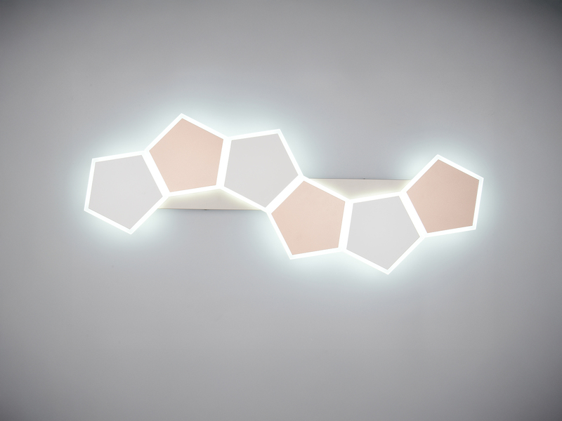 Draufsicht auf die LED-Deckenleuchte in grau beige mit polygonaler Geometrie