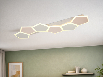 Längliche LED-Deckenleuchte in Grau Beige im Wohnzimmer