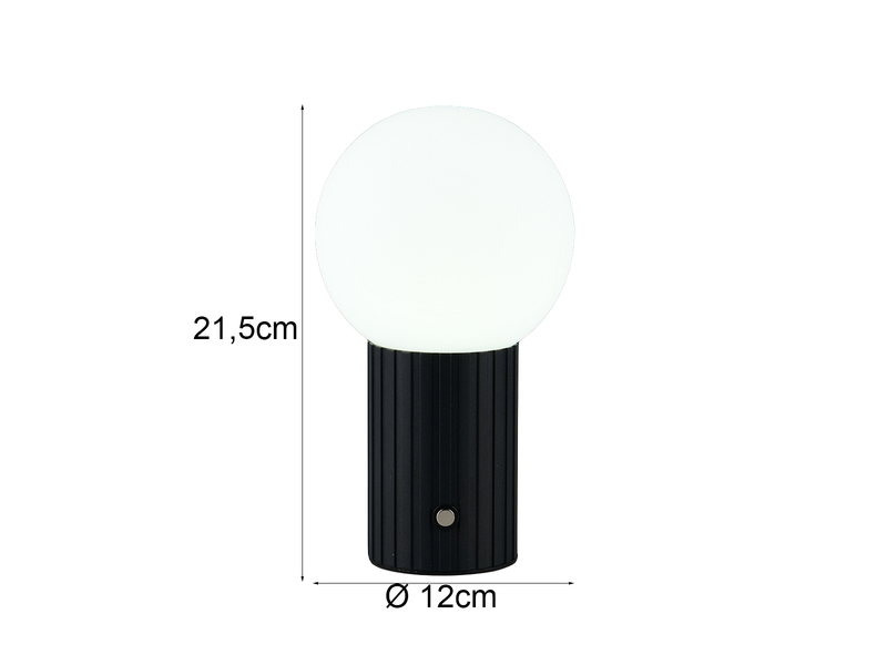 Tischlampe TAURIS LED dimmbar Akku per USB aufladbar, 3 Lichtfarben, Glas Ø 12cm