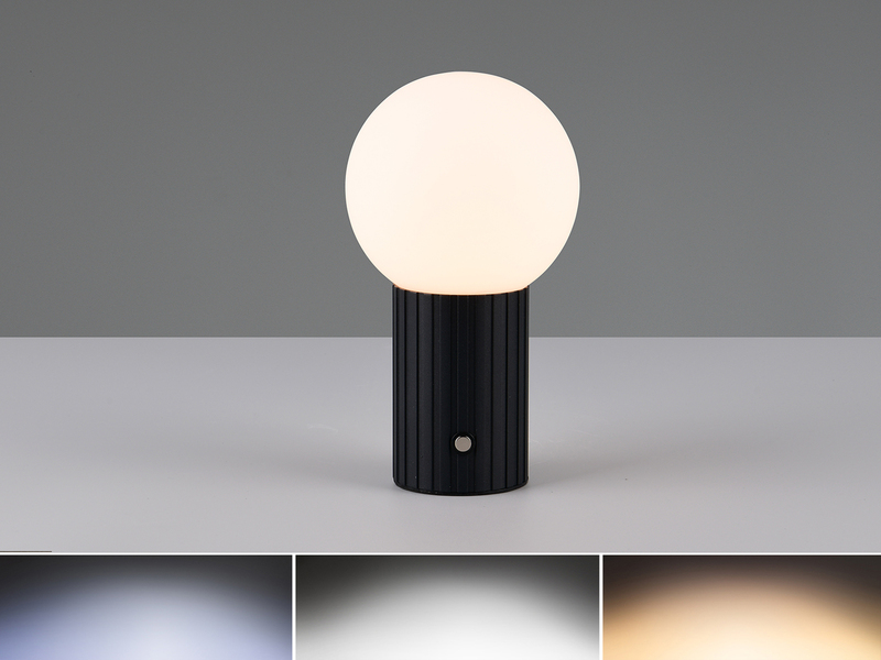Tischlampe TAURIS LED dimmbar Akku per USB aufladbar, 3 Lichtfarben, Glas Ø 12cm
