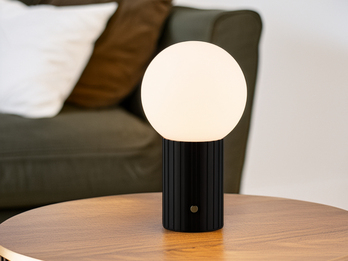 Tischlampe TAURIS LED dimmbar Akku per USB aufladbar, 3 Lichtfarben, Glas Ø 12cm